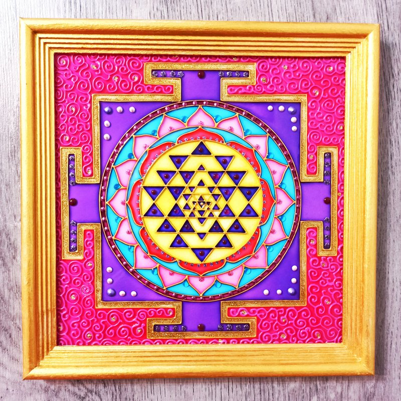 手绘斯里兰卡Yantra吠陀粉红色曼陀罗艺术骶骨几何瑜伽冥想 - 墙贴/壁贴 - 玻璃 粉红色