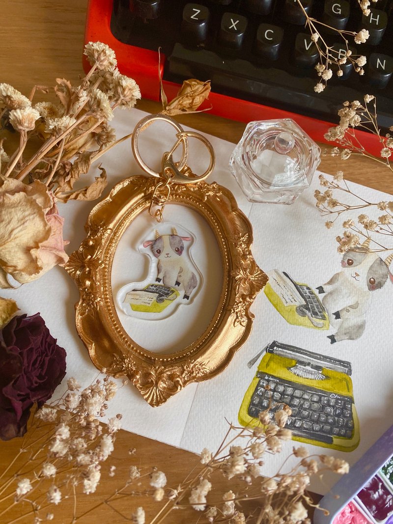 Zoesforest森林复古文具钥匙圈-小山羊打字机 - 钥匙链/钥匙包 - 压克力 