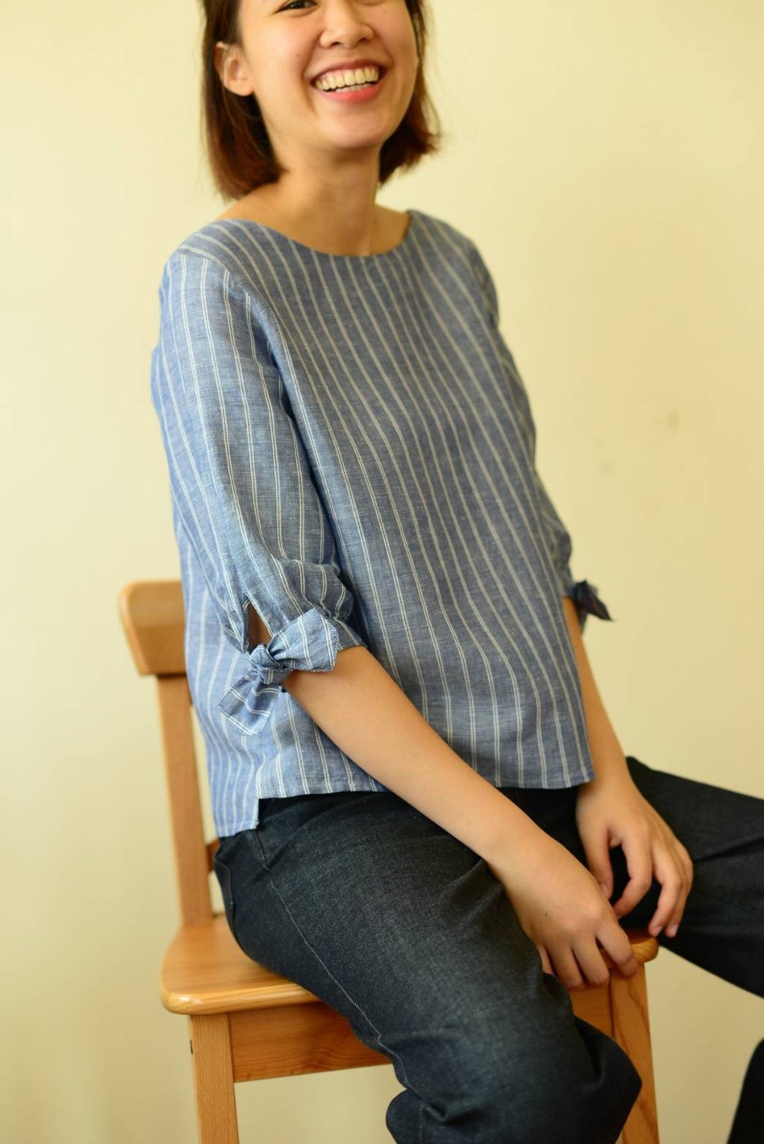 Linen blouse three quarter sleeves - 女装上衣 - 棉．麻 