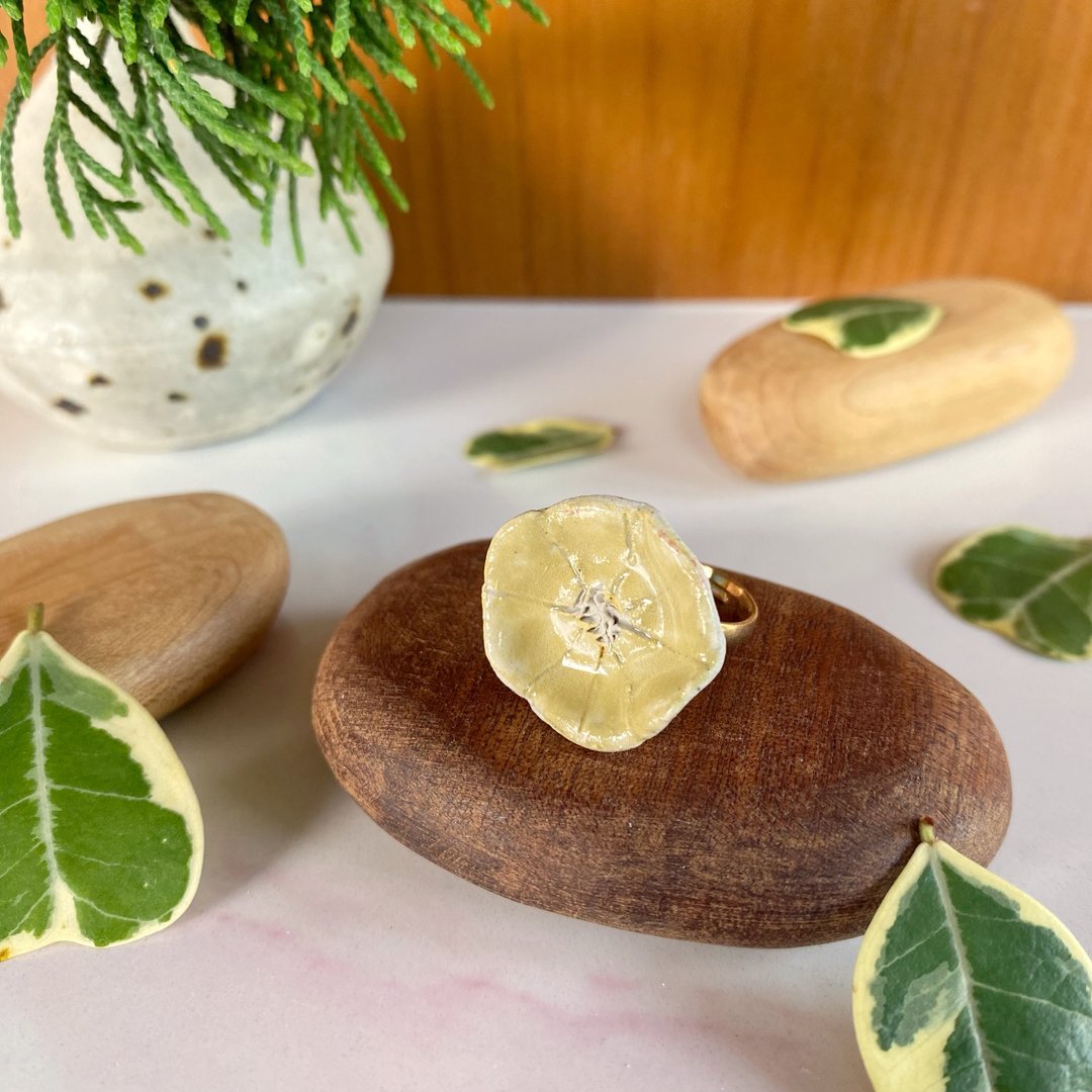 花朵戒指 (No. 34) / ceramic ring / handmade - 戒指 - 陶 白色