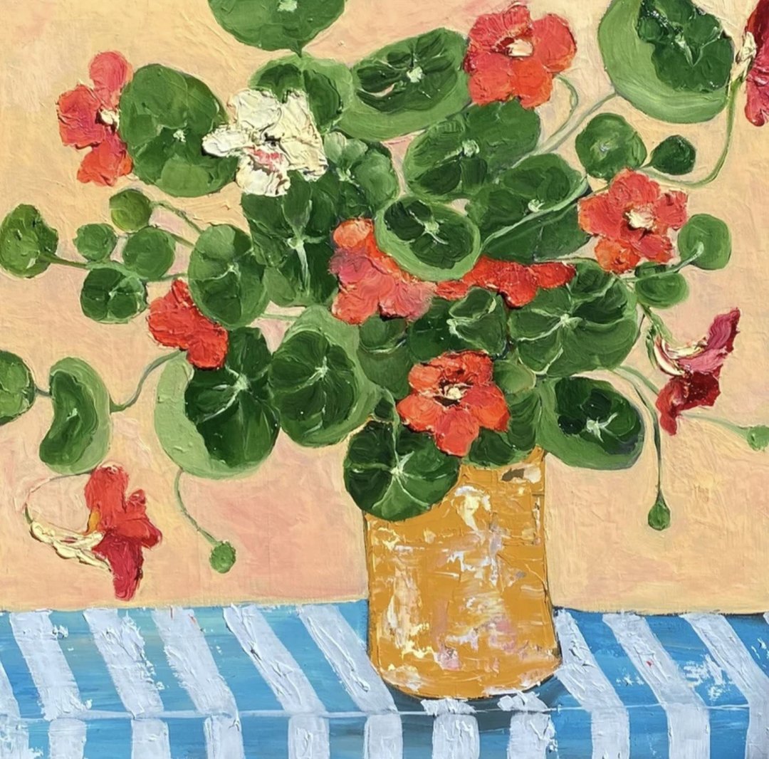 金莲花的静物画布上的原始油画 野兽派艺术 马蒂斯启发 墙壁装饰 - 墙贴/壁贴 - 其他材质 绿色