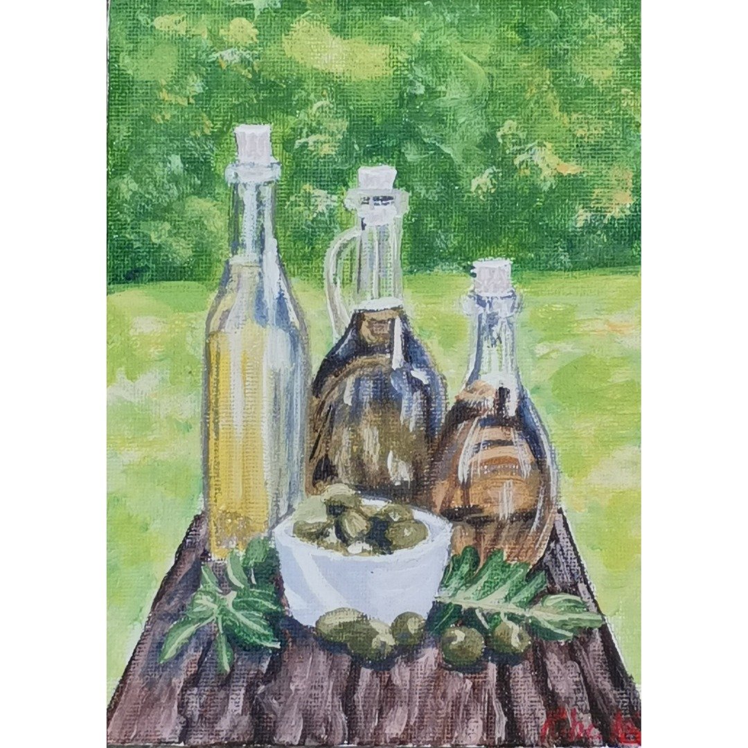 橄榄和油厨房艺术品原创裱框艺术手绘由 RinaArtSK 提供 - 墙贴/壁贴 - 其他材质 多色