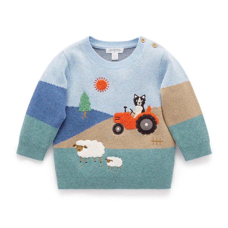 澳洲Purebaby有机棉儿童长袖针织衫18M-5T 农场图案 - 童装上衣 - 棉．麻 