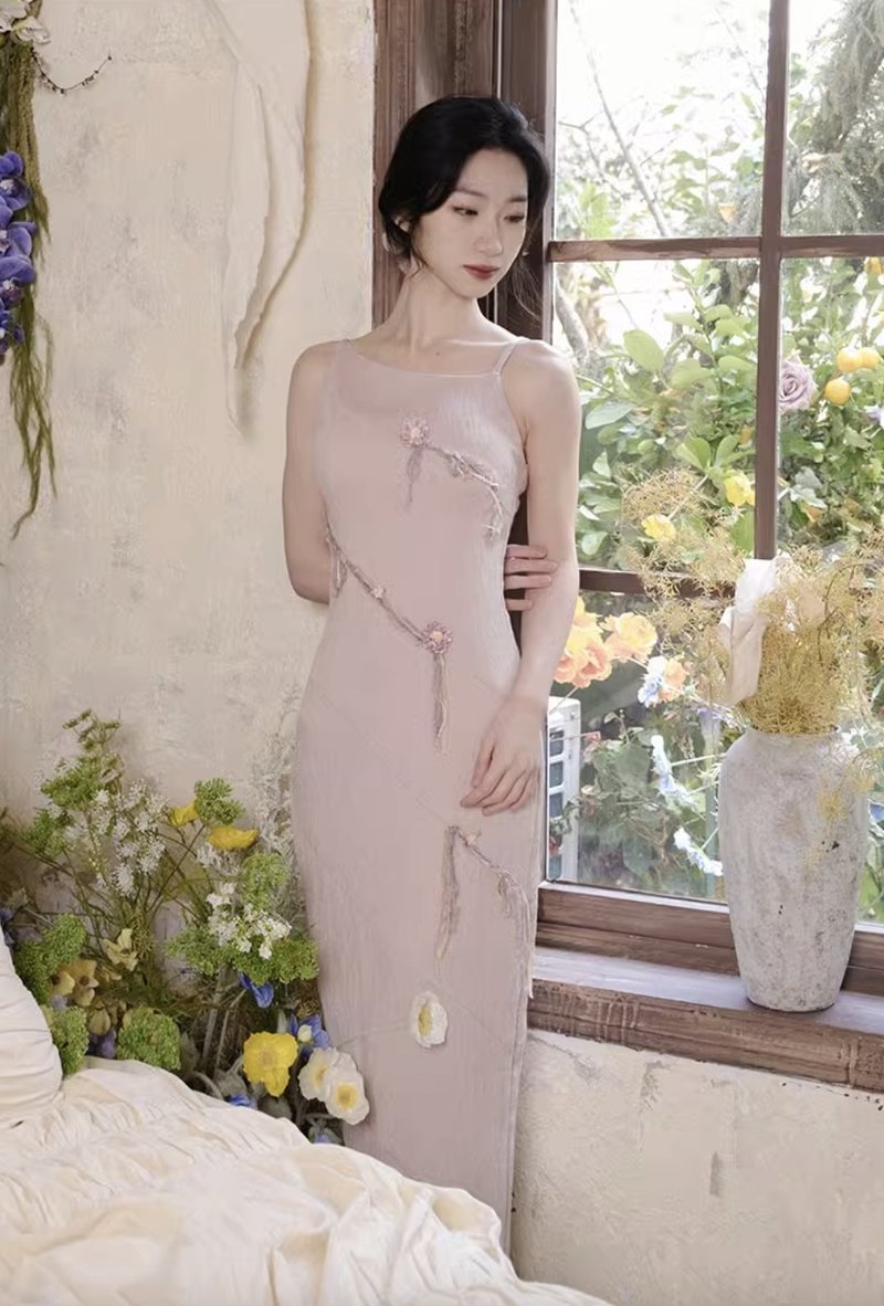 春藤 手工编织藤蔓度假连身裙 手工製 - 洋装/连衣裙 - 其他材质 粉红色