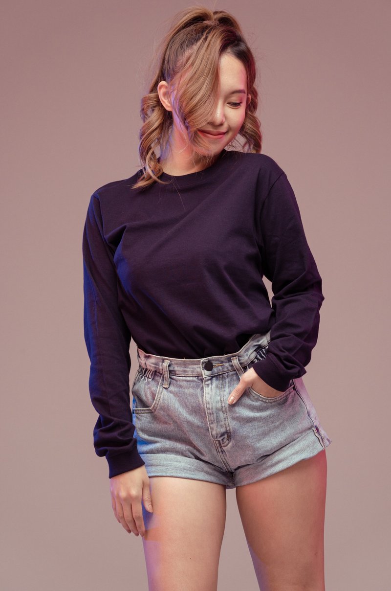 【秋冬推荐】经典好好长袖T-丈青(女生版) - 女装 T 恤 - 棉．麻 蓝色