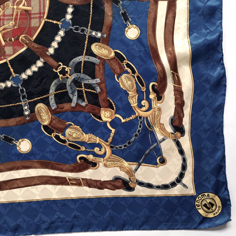 复古 renoma Paris 编织丝巾，35 x 35 英寸，100% 真丝，意大利制造 - 丝巾 - 丝．绢 蓝色