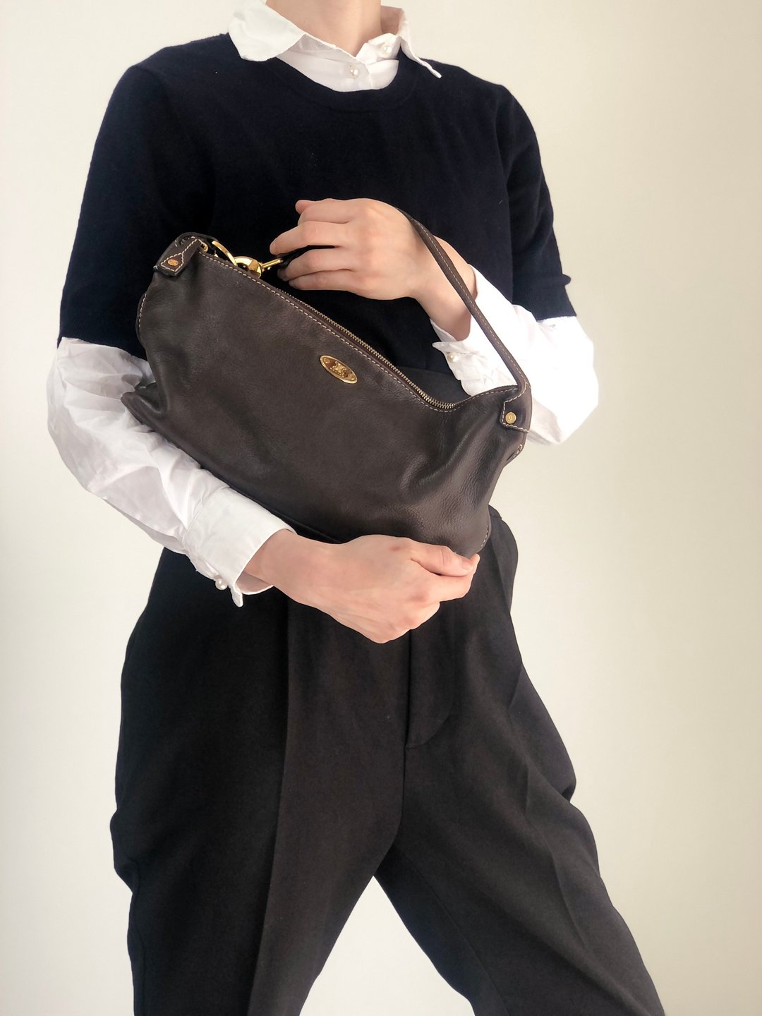 【日本直送 名牌中古包】CELINE  સελિન 手提包 棕色 凯旋门 皮革 迷你包 vintage 古董 yat2yf - 手提包/手提袋 - 真皮 咖啡色