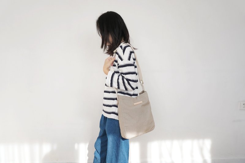 sobag原宿风棉麻布包文艺清新斜挎包女简约百搭帆布侧背包 - 侧背包/斜挎包 - 棉．麻 灰色