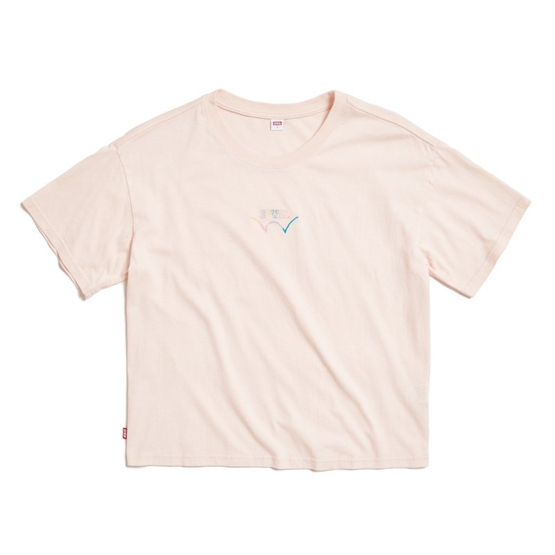 EDWIN 女款 彩色印花宽版短袖T恤 (淡粉红) #上衣 - 女装 T 恤 - 棉．麻 粉红色