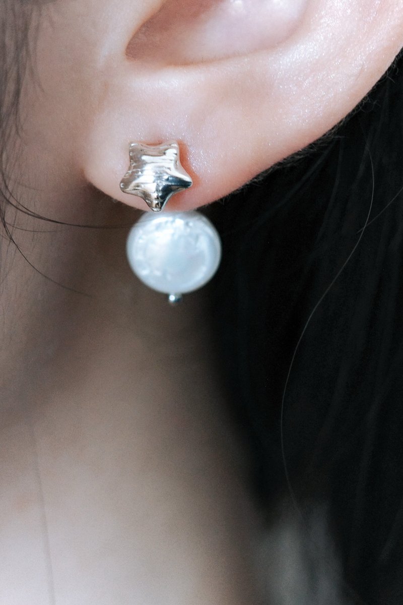 星星仙贝 纯银耳环 - 耳环/耳夹 - 银 