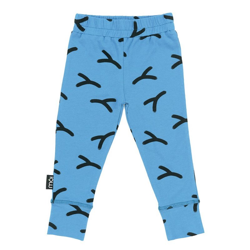 Moi Kids 冰岛有机棉童装长裤2岁 蓝色Y字 - 包屁衣/连体衣 - 棉．麻 蓝色