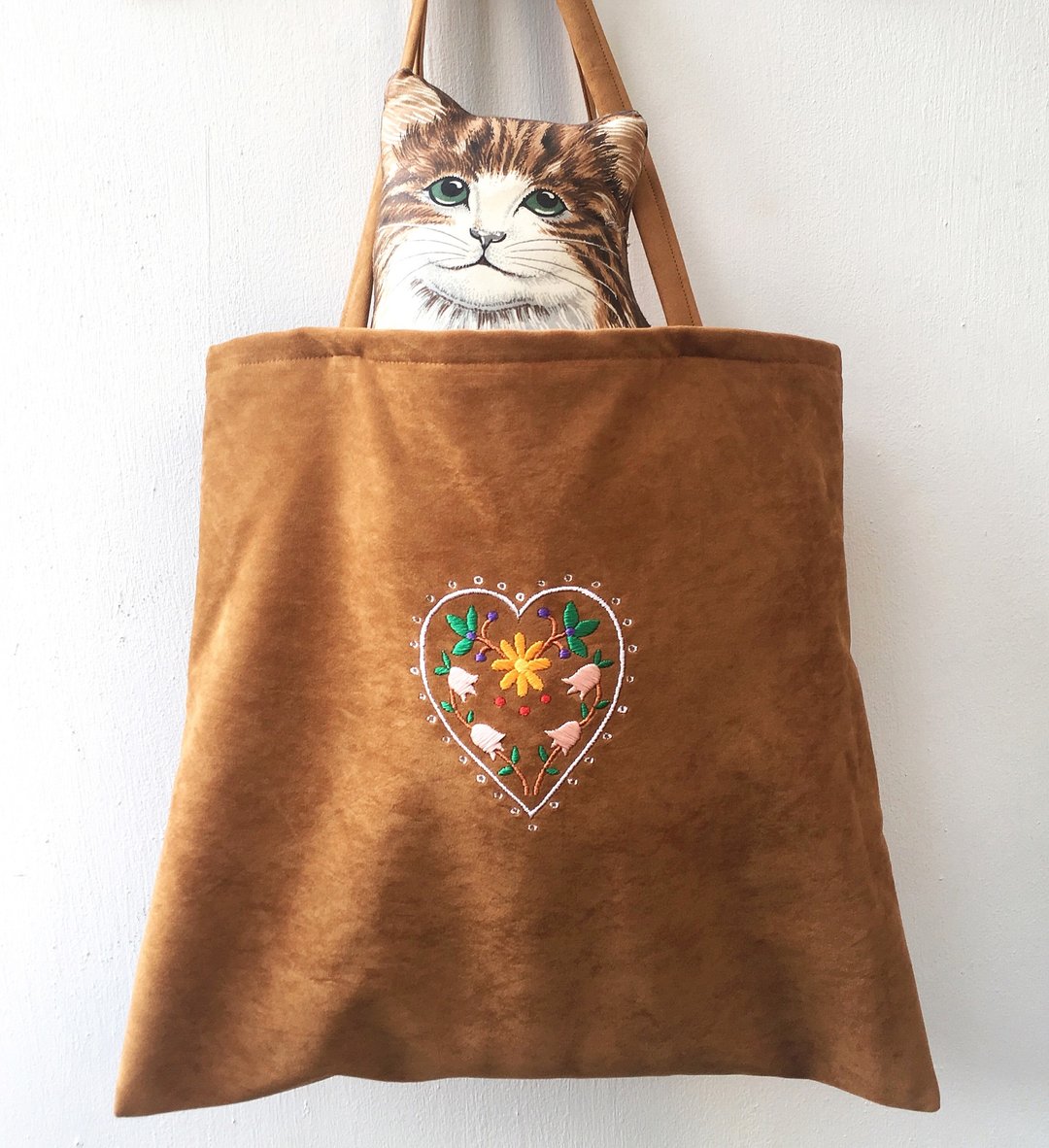 Floral Heart Velvet Tote - 侧背包/斜挎包 - 绣线 