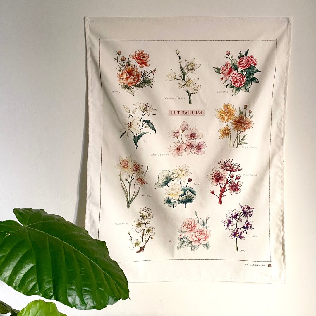 春季绽放植花 图鉴挂布 - 海报/装饰画/版画 - 棉 