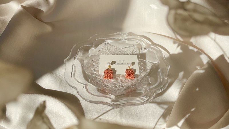 14k金 珍珠 南瓜浓汤 编织三戴式耳环 - 耳环/耳夹 - 珍珠 橘色