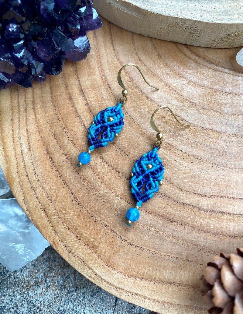 E054 波希米亚风 民族风 南美蜡线编织 黄铜 磷灰石耳环 - 耳环/耳夹 - 其他材质 蓝色