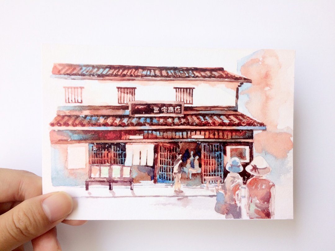 濑户内海-三宅商店 风景速写水彩明信片 - 卡片/明信片 - 纸 咖啡色