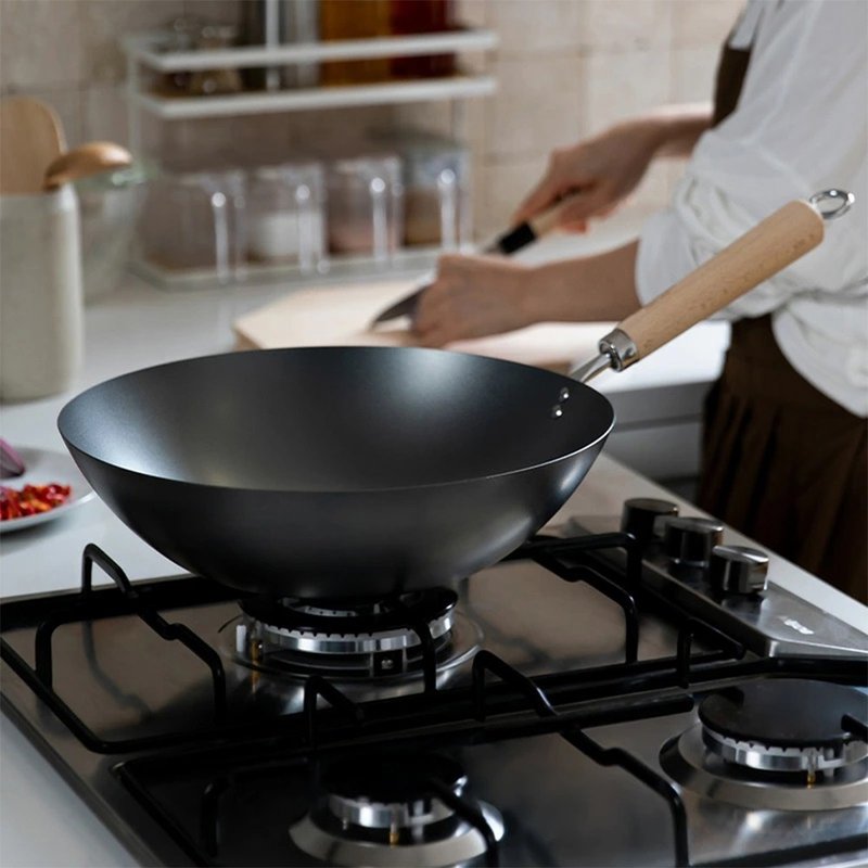 日本霜山 日本制木柄窒化铁炒锅(IH炉可用)-30cm - 锅具/烤盘 - 其他材质 黑色