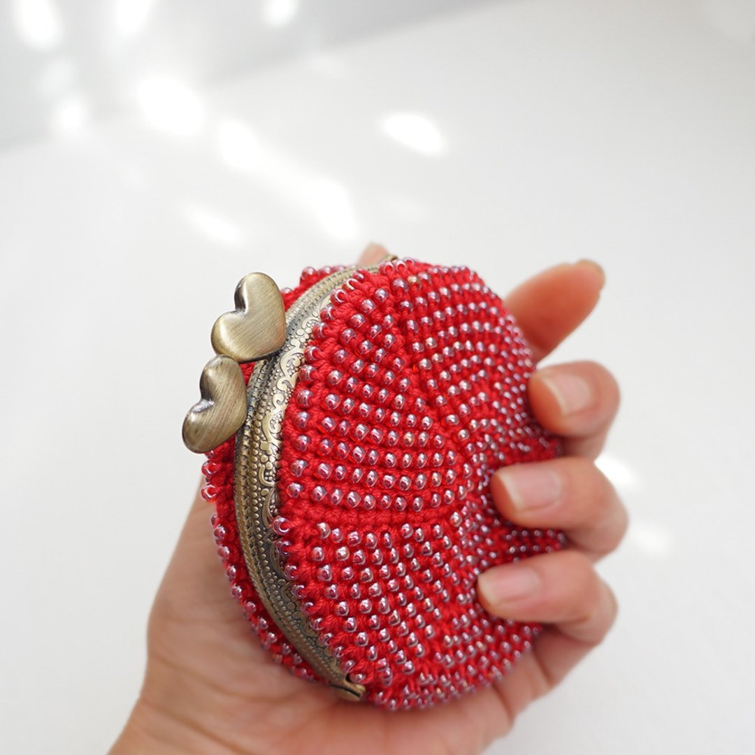 Ba-ba handmade Beads crochet round coinpurse No.1822 - 零钱包 - 其他材质 红色