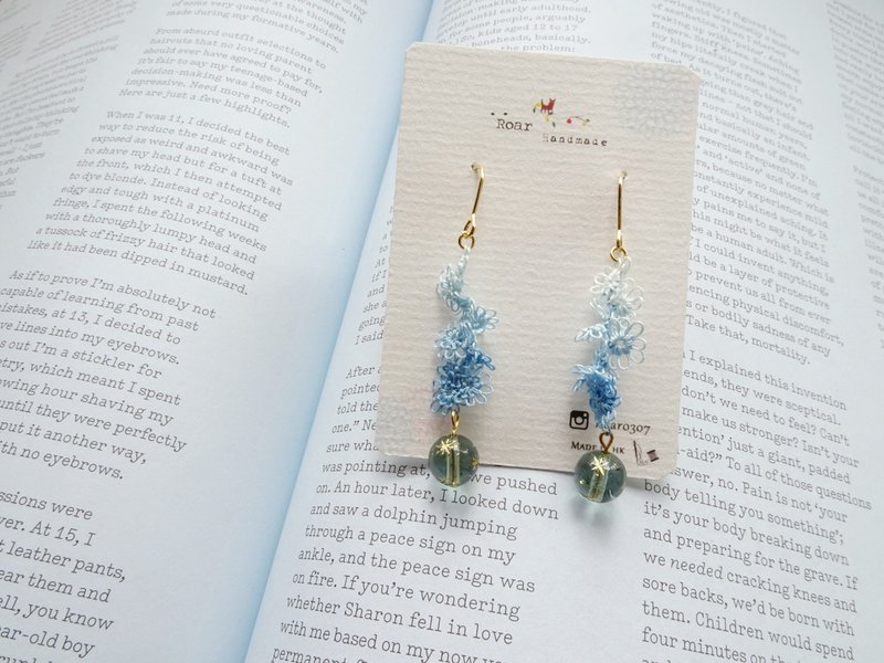 传统手工梭织蕾丝耳环  。针式/夹式 - 耳环/耳夹 - 棉．麻 蓝色