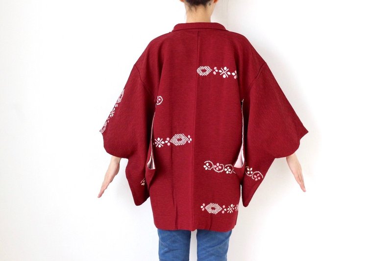 flower SHIBORI kimono, Japanese fashion, haori, silk kimono, silk kimono /3643 - 女装休闲/机能外套 - 丝．绢 红色