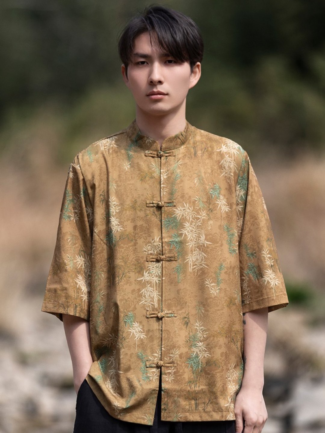 新中式复古 冰丝短袖衬衫 中国风盘扣唐装 - 男装衬衫 - 其他材质 多色
