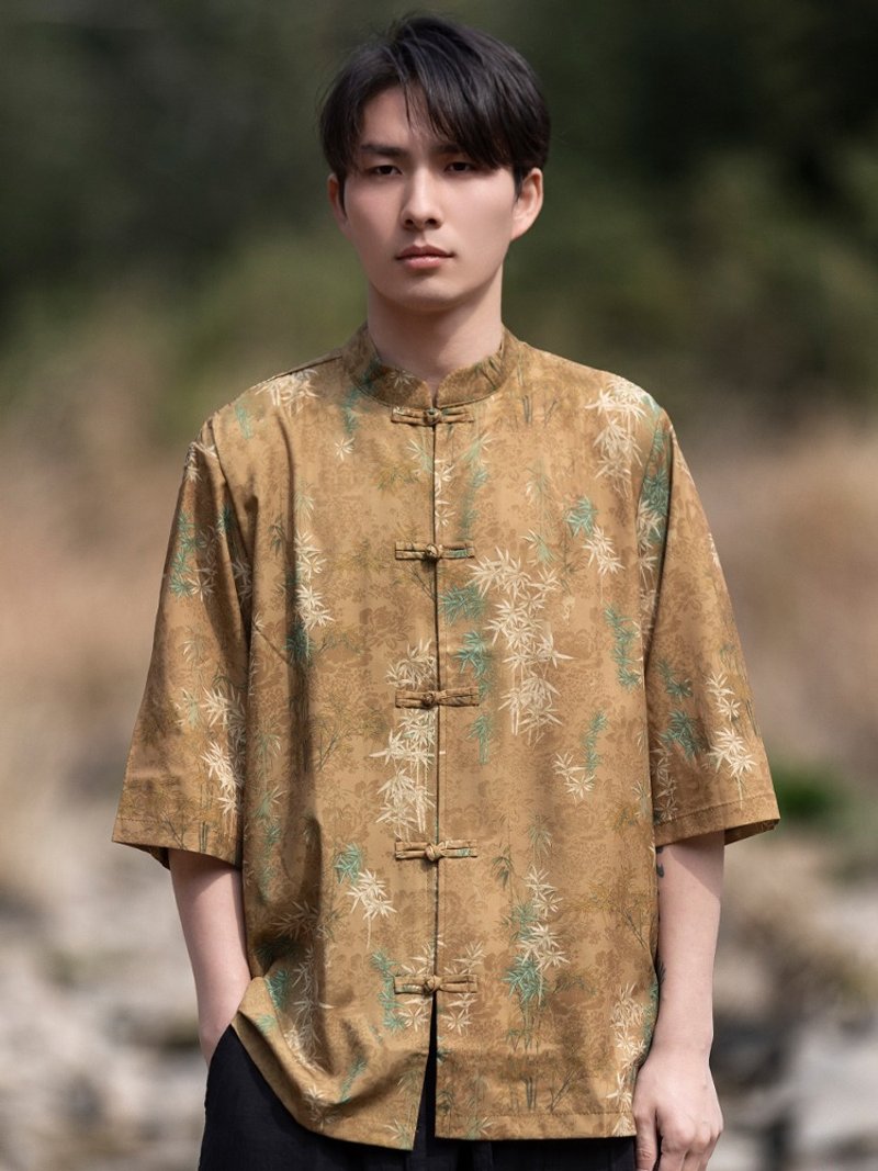 新中式复古 冰丝短袖衬衫 中国风盘扣唐装 - 男装衬衫 - 其他材质 多色
