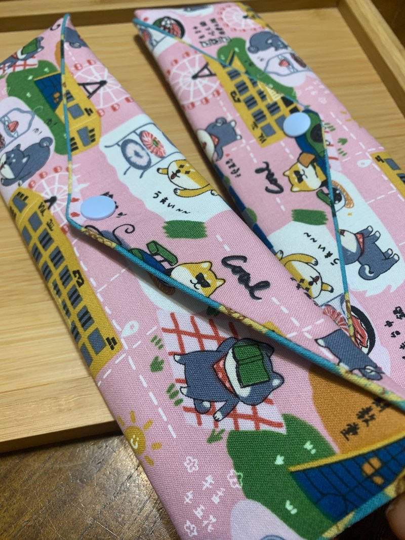 文青风环保纯棉筷袋  柴柴爱旅行 浪漫粉 日本 潮物 收纳 手作餐 - 收纳用品 - 棉．麻 粉红色