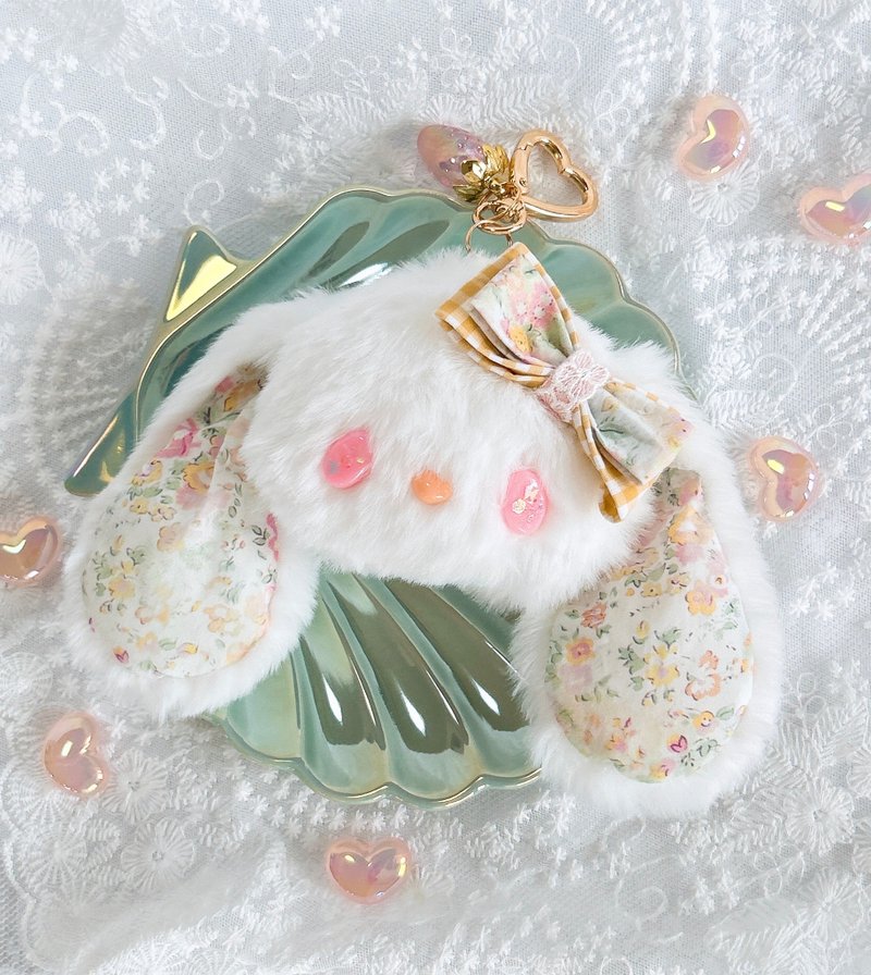 钥匙扣 玩偶 布偶 兔子 丝带 Liberty面料 plume おかおちゃん - 钥匙链/钥匙包 - 聚酯纤维 白色