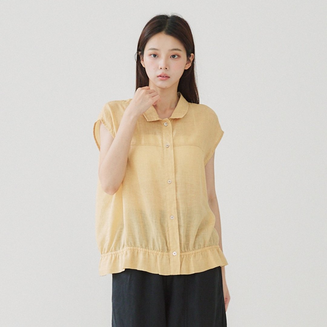 【Simply Yours】苎麻缩口上衣 黄F - 女装衬衫 - 棉 黄色