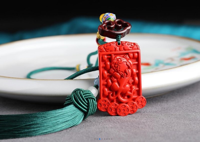 新款美货 天然原矿朱砂精品红砂貔貅算盘 车挂 - 项链 - 宝石 