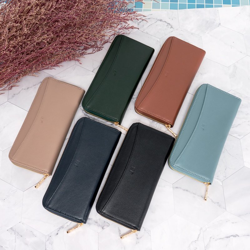 长夹-柔软牛皮多卡层长夹-灰蓝色-5602-4-多色任选 - 皮夹/钱包 - 真皮 蓝色