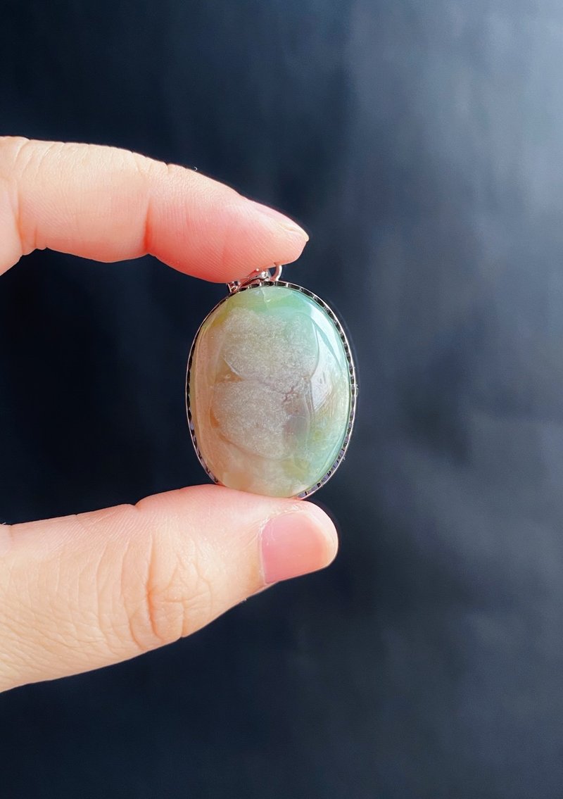 【售出】樱花玛瑙 菜园子绿 大花 粉花 S925银镶 闺密 天然石 礼 - 项链 - 水晶 绿色