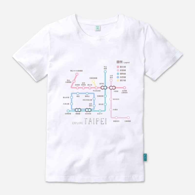 Explore Taipei - 中性版短袖T-shirt - 中性连帽卫衣/T 恤 - 棉．麻 白色