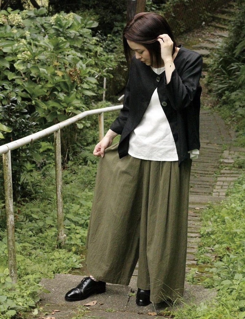 Cotton linen super wide pants Khaki - 女装长裤 - 棉．麻 
