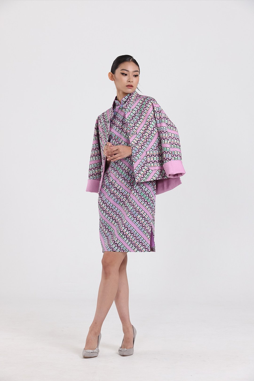 麻将 双面东方夹克- 紫色/绿色 - 女装休闲/机能外套 - 棉 
