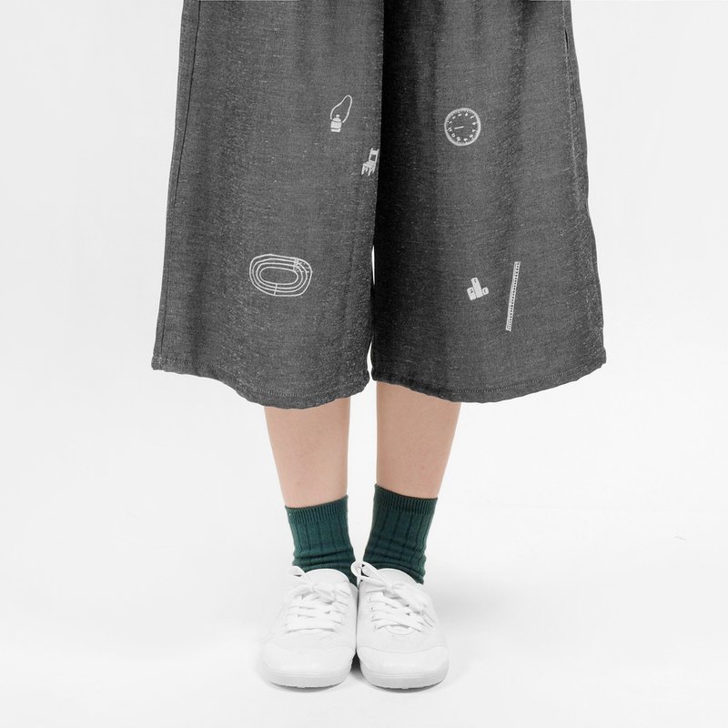 【HEYSUN】游乐场小学校/绢印宽松自在宽裤 - 女装长裤 - 棉．麻 灰色