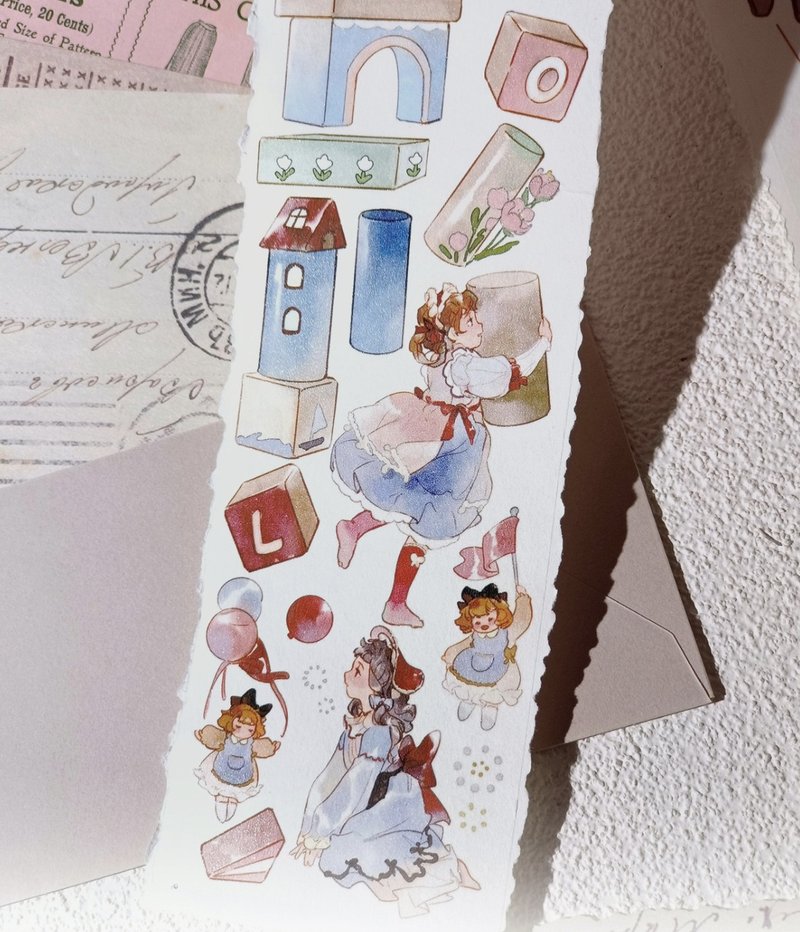 玩具箱! 人形少女 水彩塩顏繪畫 PET 和紙膠帶 10米卷 台灣製 - 纸胶带 - 其他材质 多色