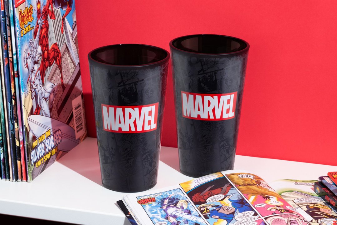 【夏季消暑玻璃杯】Paladone Marvel 高级黑色磨砂漫威英雄玻璃杯 - 玻璃杯 - 玻璃 黑色