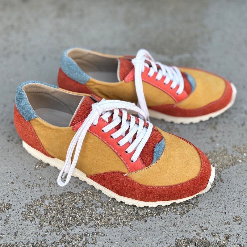 EMA 手工编织运动鞋 真皮麂皮 舒适脚感 双色拼接 橘色×芥末黄 低筒 成熟休闲 - 女款运动鞋/球鞋 - 真皮 橘色