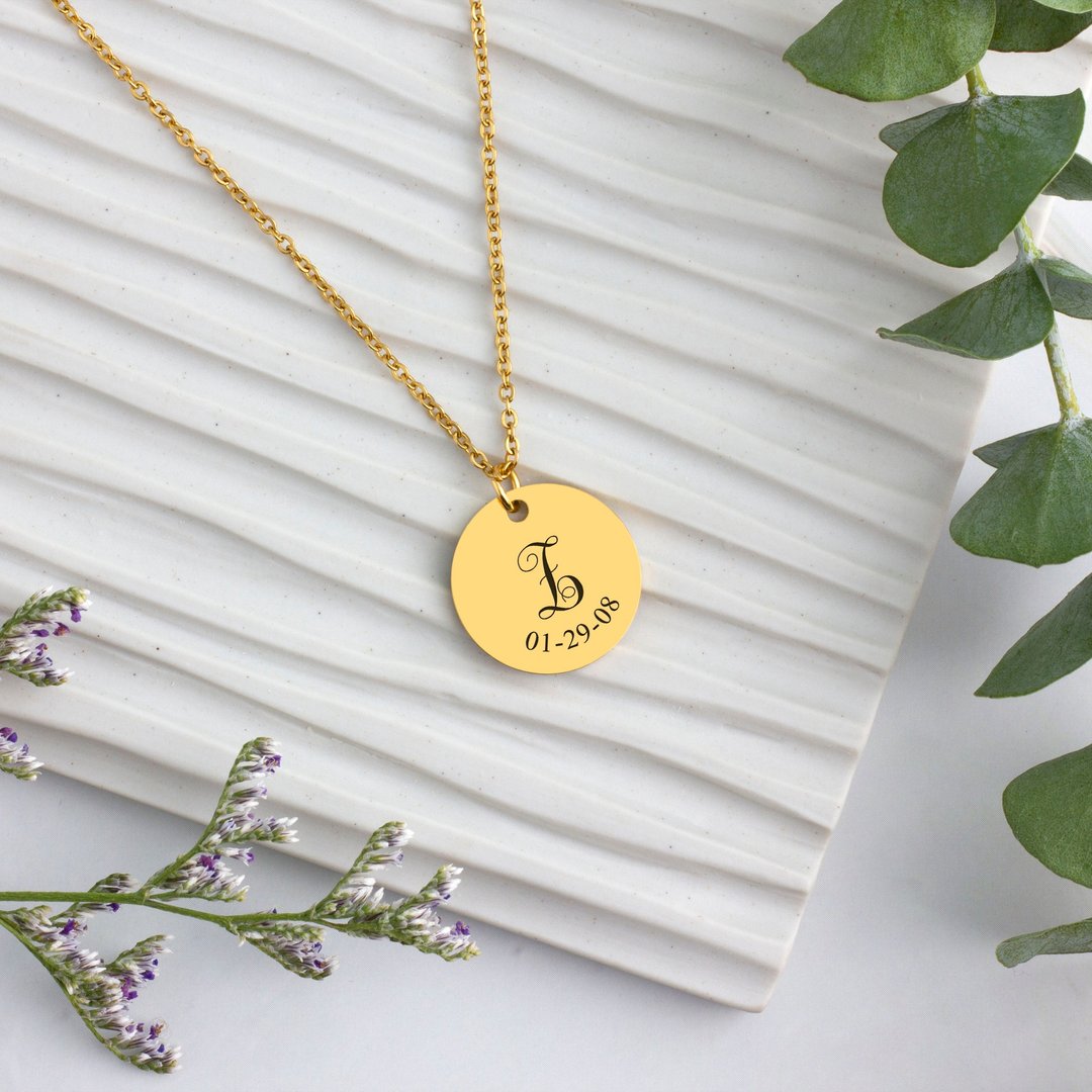 Circle Necklace Custom Name Date Necklace Engrave Circle Name Tag New Year Gift - 项链 - 其他金属 银色