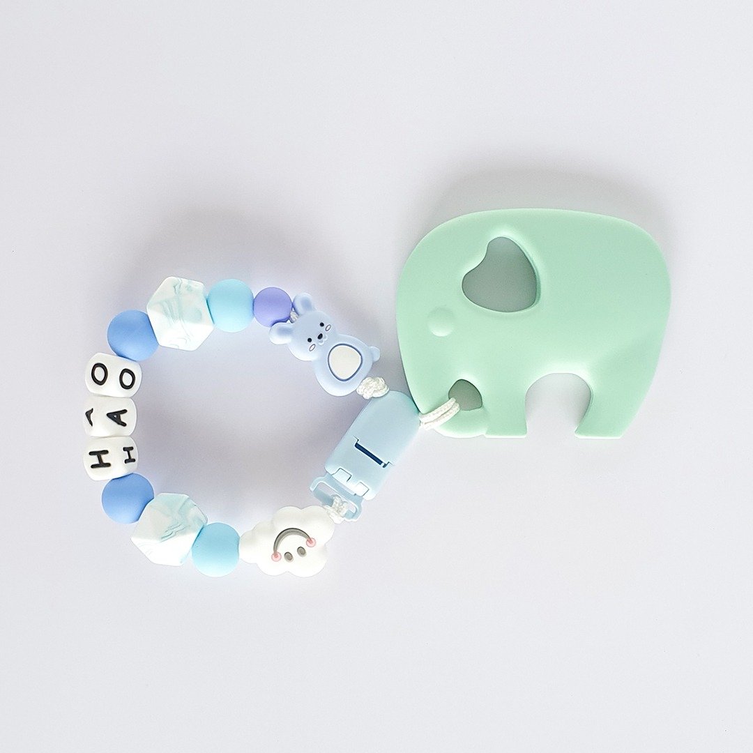 HAO 白云 兔子 浅绿色大象固齿器 / 定制化奶嘴链 - 玩具/玩偶 - 其他材质 多色