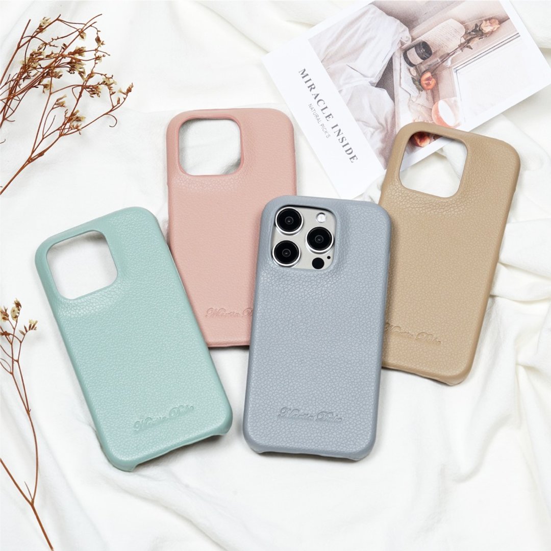 马卡龙色系皮革手机壳 iPhone 15系列 - 手机壳/手机套 - 其他材质 多色