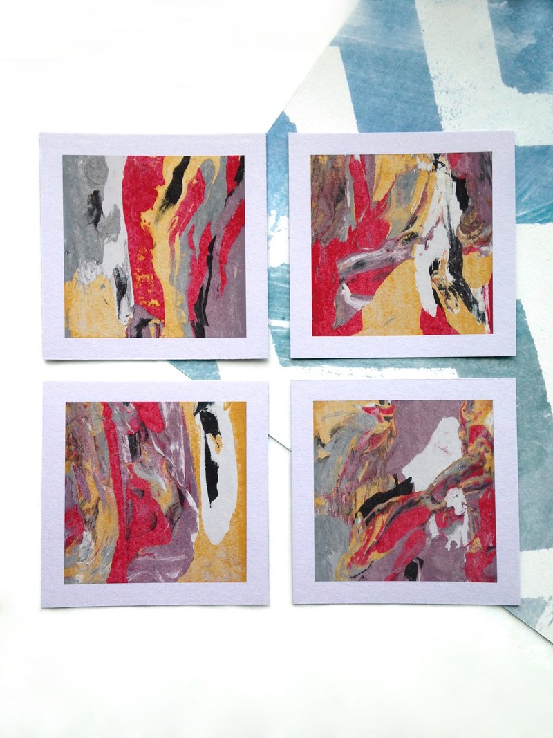 Abstract painting. Set of 4 little abstract paintings. Abstract landscape. - 海报/装饰画/版画 - 纸 红色