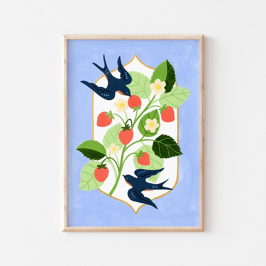 草莓燕子  I 印刷装饰画 - 海报/装饰画/版画 - 纸 蓝色