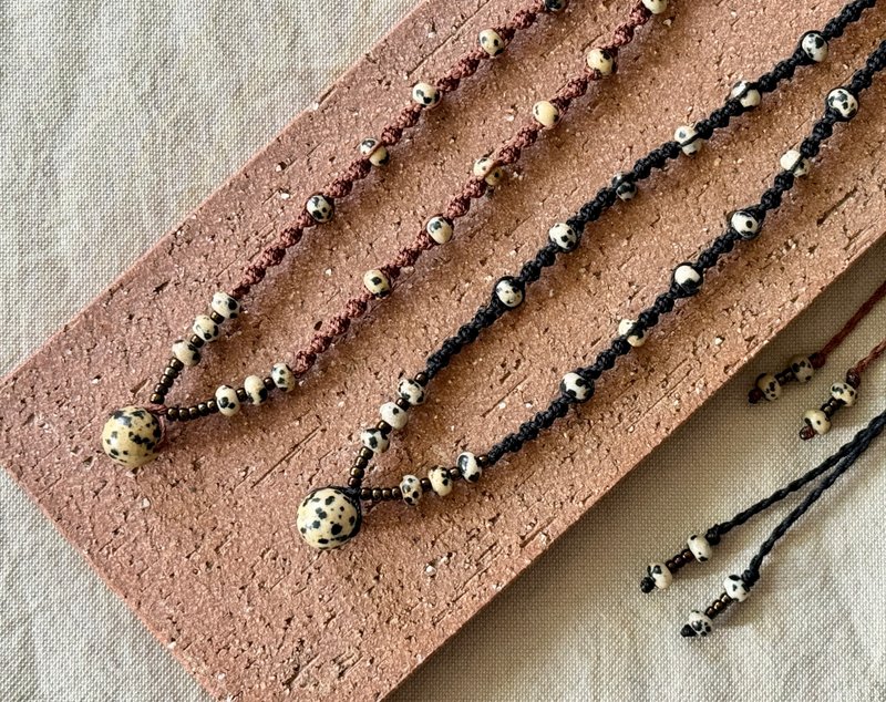 斓日 / 斑点石 编织 颈链 项链 可调节长度 - 项链 - 水晶 