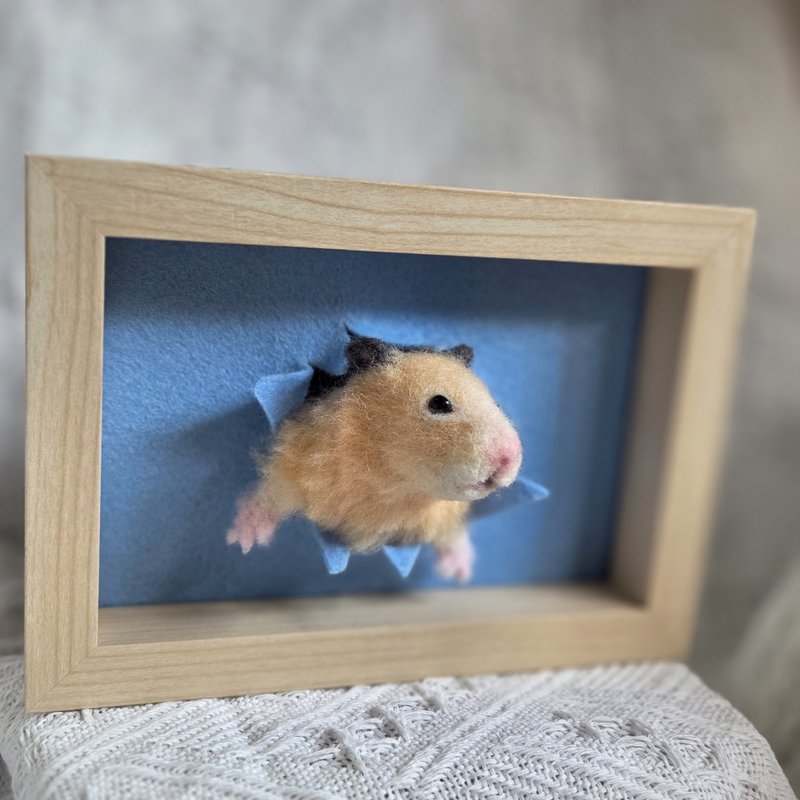 【订制】破窗黄金鼠羊毛毡相框  拟真立体仓鼠摆饰 - 编织/刺绣/羊毛毡/裁缝 - 羊毛 橘色