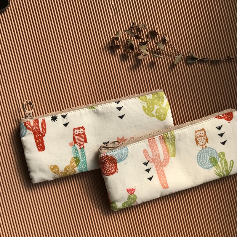 长方形的拉链袋 - 猫头鹰与仙人掌。abbiesee特选印花系列 - 铅笔盒/笔袋 - 棉 橘色