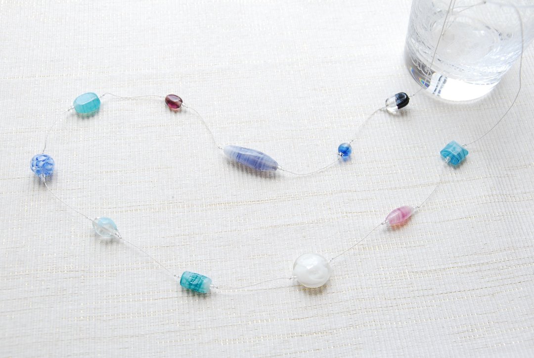 SALE 50% OFF India Beads and China Beads Cord Necklace no.3 - 项链 - 玻璃 蓝色