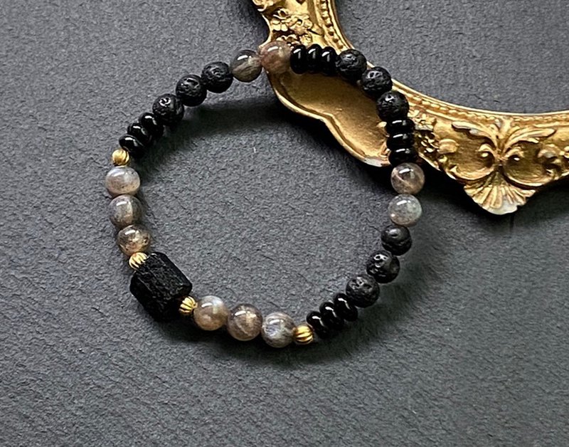 招财避邪防小人-黑金骨干x黑玛瑙x火山岩x黑碧玺原石黄铜手链 - 手链/手环 - 水晶 多色