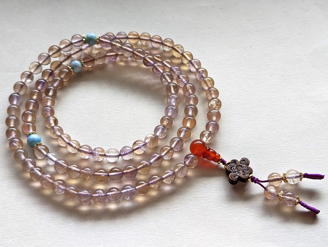 ORLI Jewelry 天然紫黄晶108颗念珠 拉利玛 水晶108颗佛珠 - 项链 - 水晶 紫色